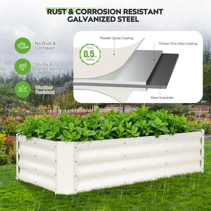 ZORMY 2 Pcs 4x2x1ft Galvanized Raised Garden Bed Outdoor, Metal Planter Boxes with Easy Assembly, Planter Raised Beds for Gardening, Flower, Plants, Vegetable, Herb - White