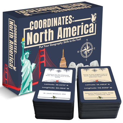 Coordinates North America Geography Game - Educational Card Game for Kids and Adults - Better Than Flash Cards - Build World Geography Skills Learning About North America