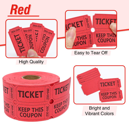 ESSENTIAL 2000 Raffle Tickets Double Roll, Raffle Tickets Roll with Name and Phone Number, for Raffle, Events, Classroom, Entry, Class Reward & Door Prize - Blue/Yellow/Red/Green