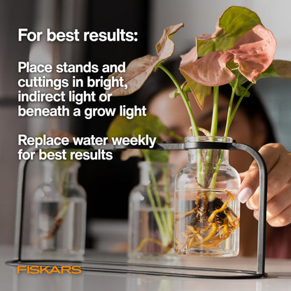 Fiskars Plant Propagation Station, Glass Test Tube Vases for Rooting Cuttings w/Metal Rack & Storage Drawer, Hydroponic System for Indoor Gardening Decor, Straight Sided Flutes for Easy Root Removal