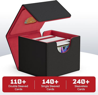 ZLCA MTG Commander Deck Box, Card Deck Box for Trading Card, Holds 110+ Double Sleeved Cards Fits for TCG CCG Magic Cards with 2 Dividers (Black & Red)