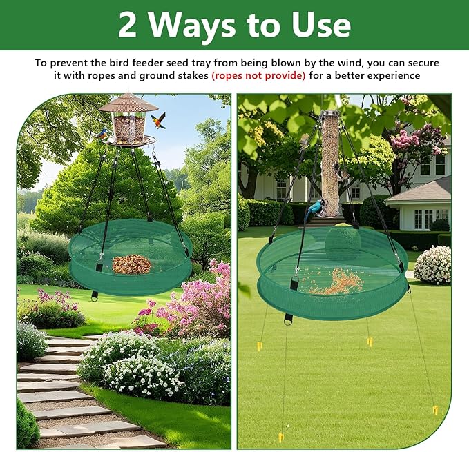 Lettry 2Pcs Bird Seed & Shell Catcher Tray for Hanging Bird Feeder Platform, Birdseed Hoop for Outdoor Garden Hanging Tray (Green, 20inch)
