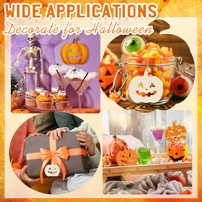 Wooden Pumpkins Ornaments to Paint Halloween Thanksgiving Decoration Cutouts Unfinished 24PCS, DIY Blank Unfinished Pumpkin Wood Discs Ornament for Home Harvest Crafts Hanging Autumn Decorations