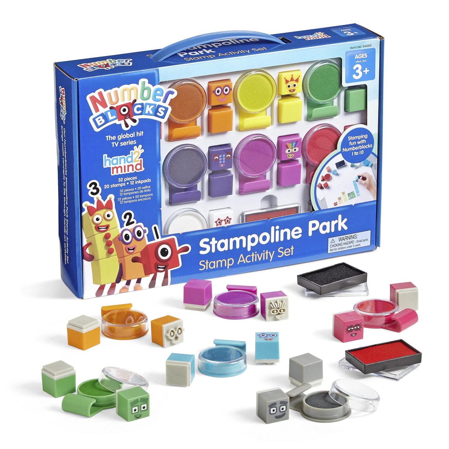hand2mind Numberblocks Stampoline Park Stamp Activity Set, 20 Stamps, 12 Washable Ink Pads, Number Toys, Kids Arts & Crafts, Preschool Math Toys, Toddler Learning Activities, Birthday Gifts for Kids