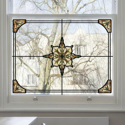 ADD.HERES Window Stickers, ‌Stained Glass Window Privacy Film, UV Blocking Static Cling for Home Kitchen Office Bathroom, Amber Starry Light, 11.81" X 15.75"