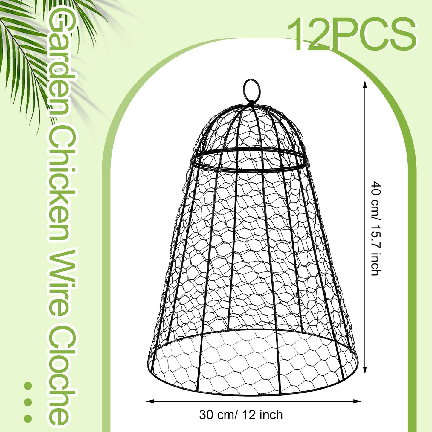 12 Pack Garden Chicken Wire Cloche, 12" W x 15.7" H Plant Protectors and Covers, Wire Garden Cloches from Animals, Metal Cage Plant Protection, Strong and Not Easy to Deform, No Assembly Required
