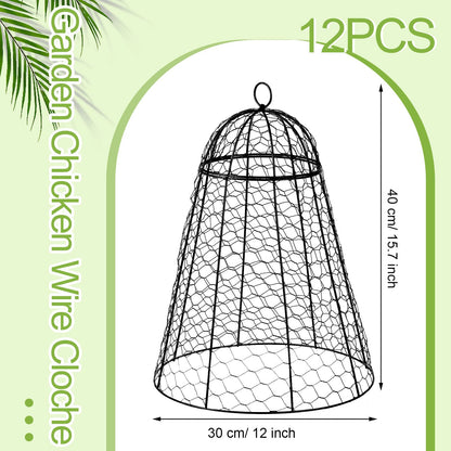 12 Pack Garden Chicken Wire Cloche, 12" W x 15.7" H Plant Protectors and Covers, Wire Garden Cloches from Animals, Metal Cage Plant Protection, Strong and Not Easy to Deform, No Assembly Required
