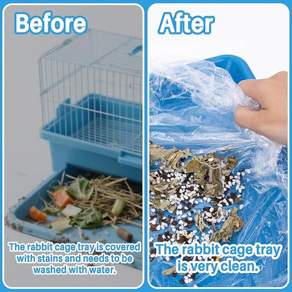 RAINFLOW Clear Plastic Disposable Cage Liner - 20PCS Rabbit Litter Box Liners Waterproof Elastic-Edged Universal Small Animal Cage Liner Bag for Bunny Bird Hamster Hedgehog Guinea Pig (19.6x27.5inch)