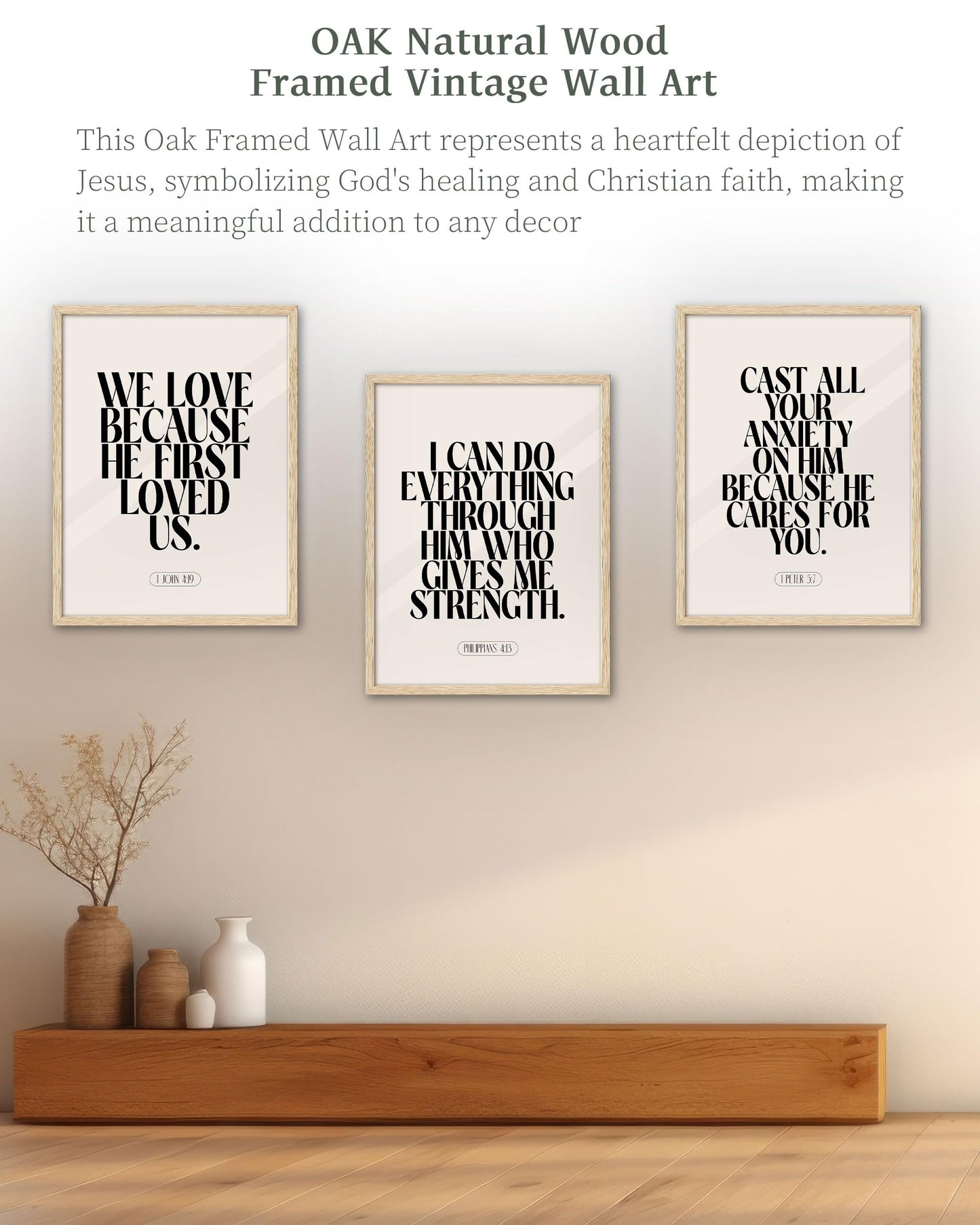 iHery Natural OAK Wood Jesus and Peter Walk on Water Framed Wall Art, 12x16 in Modern Sketch Bible Verses Canvas Art Decor, Beige Logs Boho Scripture 1Pack for Living Room Bedroom
