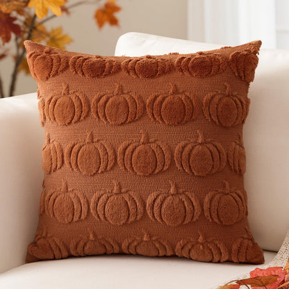 Artscope Fall Pillow Covers 18 x 18 Set of 2 Decorative Autumn Harvest Holiday Pumpkin Throw Pillow Cases Soft Plush Faux Fur Couch Cushion Case for Farmhouse Halloween Sofa Bed Room Home Decor-Rust