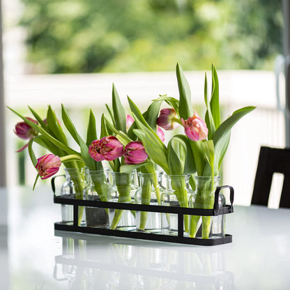 6pc Glass Flower Vase with Metal Holder, Best Vases Set for Home & Table Decor Flowers, Wedding Decorations, Kitchen, Bathroom, Bedroom, Modern Shelf Decor, Terrarium Arrangement