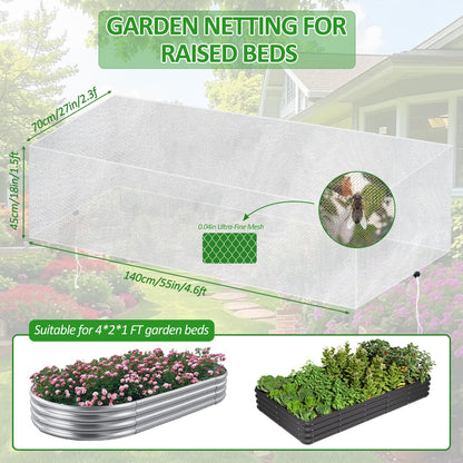 Sunwinx 2 Pack Garden Netting for Raised Beds, 4x2FT Raised Bed Cover for Garden Protection, Ultra Fine Mesh Bird Netting Pest Barrier Screen with Drawstring for Protecting Vegetables Fruits Flowers