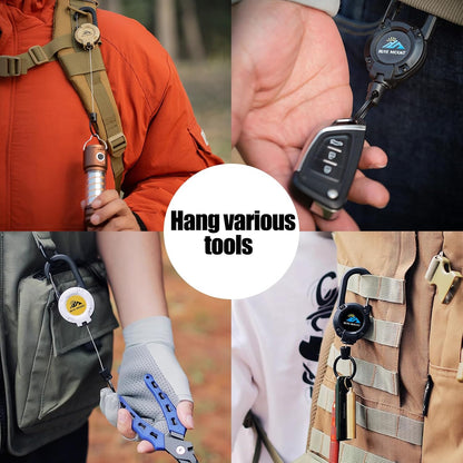 Retractable Keychain Heavy Duty, Multitool Carabiner Badge Holder, Retractable Keychain Clip Id Holder, Upgraded 58cm Stainless Steel Cord, Suitable for Men and Women Black