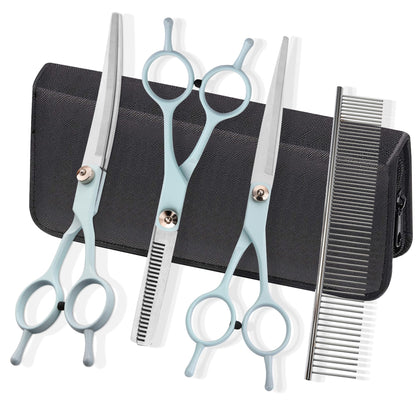 Grooming Scissors for Dogs at Home, Fcysy Professional Pet Grooming Kit Tijeras Para Cortar Pelo De Perros, Cat Grooming Scissors Curved Blending Shears Set for Pet Dog Cat Puppy