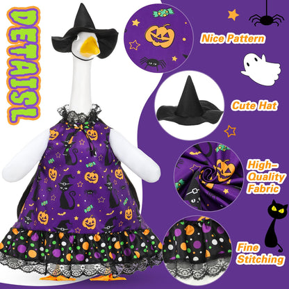Shyyween Halloween Porch Goose Outfit Set for 23'' Plastic Lawn Goose Statue Clothes Witch Skirt Halloween Costume for Outdoor Patio Yard Lawn Art Decor