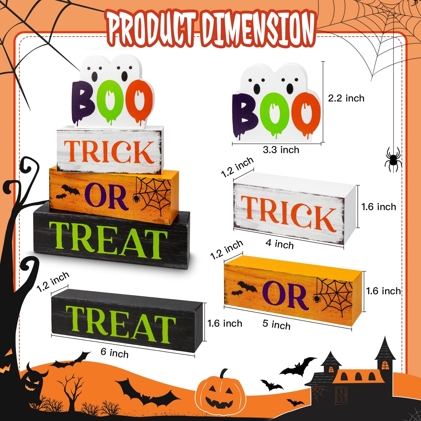 4 Pcs Halloween Wooden Tiered Tray Decor, Trick or Treat Decorations Gifts for Home, Halloween Table Centerpiece for Fall Party Kitchen