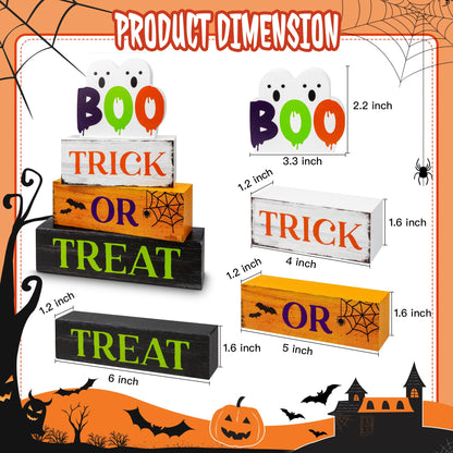 4 Pcs Halloween Wooden Tiered Tray Decor, Trick or Treat Decorations Gifts for Home, Halloween Table Centerpiece for Fall Party Kitchen