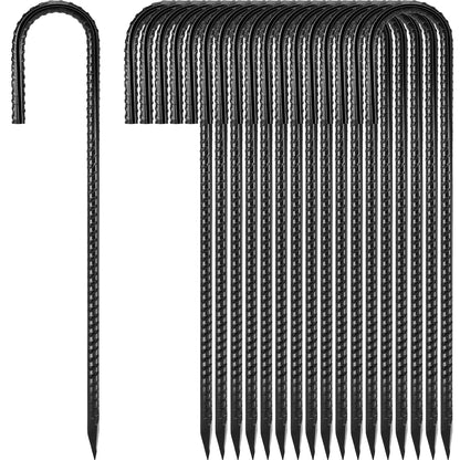 Homwin Ground Stakes 12 inches 18-Pack J Hook Rebar Stakes 5/16" Diameter Tent Stakes Heavy Duty Metal Stakes for Outdoor Decorations, Yard Inflatables and Chain Link Fence
