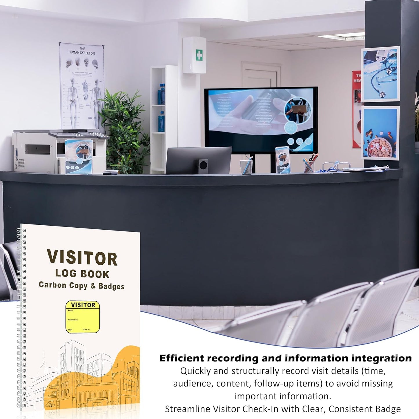 1 Pack of 225 Visitor Badges Registry Log with Carbon Copy Visitor Stickers Letter Size Visitor Log Book Extras Protecting Privacy Pages Spiral-Bound Self Visitor Badges Guest Register Book (1)