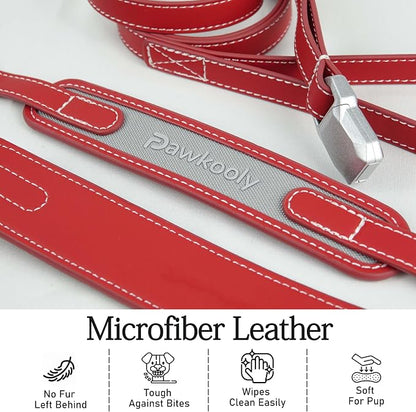 MagEase Dog Collar with 4FT Leash | Adjustable | Anti-Wrinkle, Bite & Stain-Resistant Leather | Soft & Skin-Friendly | 450LB Escape-Proof Magnetic Buckle (Red, Large)
