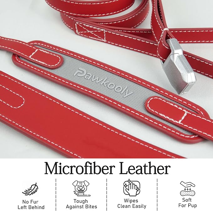 MagEase Dog Collar with 4FT Leash | Adjustable | Anti-Wrinkle, Bite & Stain-Resistant Leather | Soft & Skin-Friendly | 450LB Escape-Proof Magnetic Buckle (Red, Medium)