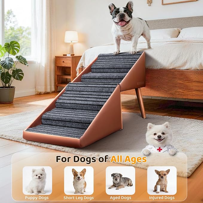 Dog Stairs & Ramp for High Bed and Couch, 22.8" 6-Step Foldable Split Ottoman Pet Steps, Non-Slip Joint Relief for Small/Medium/Large Dogs, Senior & Injured Pets, Converts to Bedside Footstool