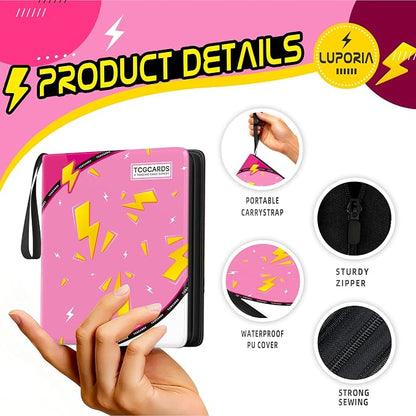 Trading Card Binder 9 Pocket,900 Pocket Card Collection Binder with 50 Removable Sleeves,PU Waterproof Top Card Book,3-Ring Zipper Collectible Trading Card Album for MTG/TCG/Card Holder Gift（Pink）