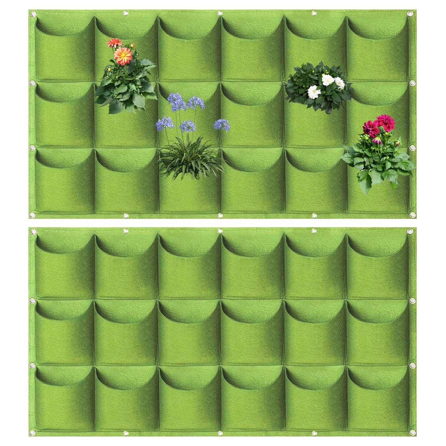 LITLANDSTAR 18 Pockets Hanging Grow Bags, 2 Pack Horizontal Wall Planter Plant Grow Bags Outdoor Indoor Hanging Planter for Balcony/Railing/Fence/Yard/Garden/Home Decoration, Green