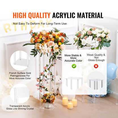 Happybuy 2PCS 31.5inch Wedding Flower Stand, Acrylic Vase Column Geometric Centerpiece, Floral Display Rack with Acrylic Laminate for Events, Reception, Party, Home Decoration