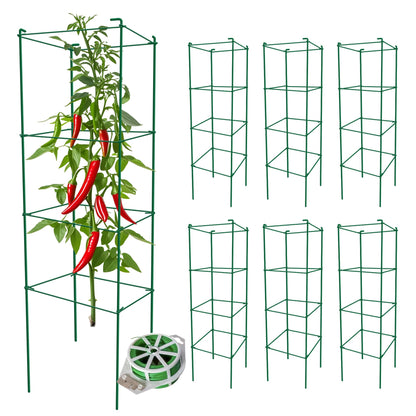 Thealyn Tomato Cages 6 Packs 46 Inches (H) Plant Stand with 164 Feet Twist Ties, Heavy Duty Garden Plants Support for Tomatoes, Cucumber, and Other Climbing Plants (Green)