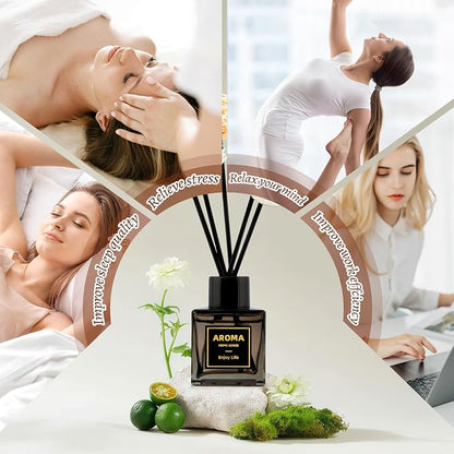 Black Glass Bottle Scent Diffuser, 1.7 oz Reed Diffuser with Sticks, Home Fragrance for Bookshelf, Bedroom Vanity, Office Desk & Bathroom Decor, Air Freshener for Aesthetic Room Decor (Jasmine)