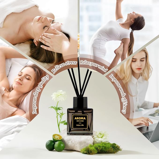 Black Glass Bottle Scent Diffuser, 1.7 oz Reed Diffuser with Sticks, Home Fragrance for Bookshelf, Bedroom Vanity, Office Desk & Bathroom Decor, Air Freshener for Aesthetic Room Decor (Encounter)