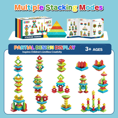 WSKC 64 PCS Building Block for Toddlers, Sorting & Stacking Toys, Montessori Toys for 3 Year Old, Stacking Blocks for Kids Ages 3 4 5 6