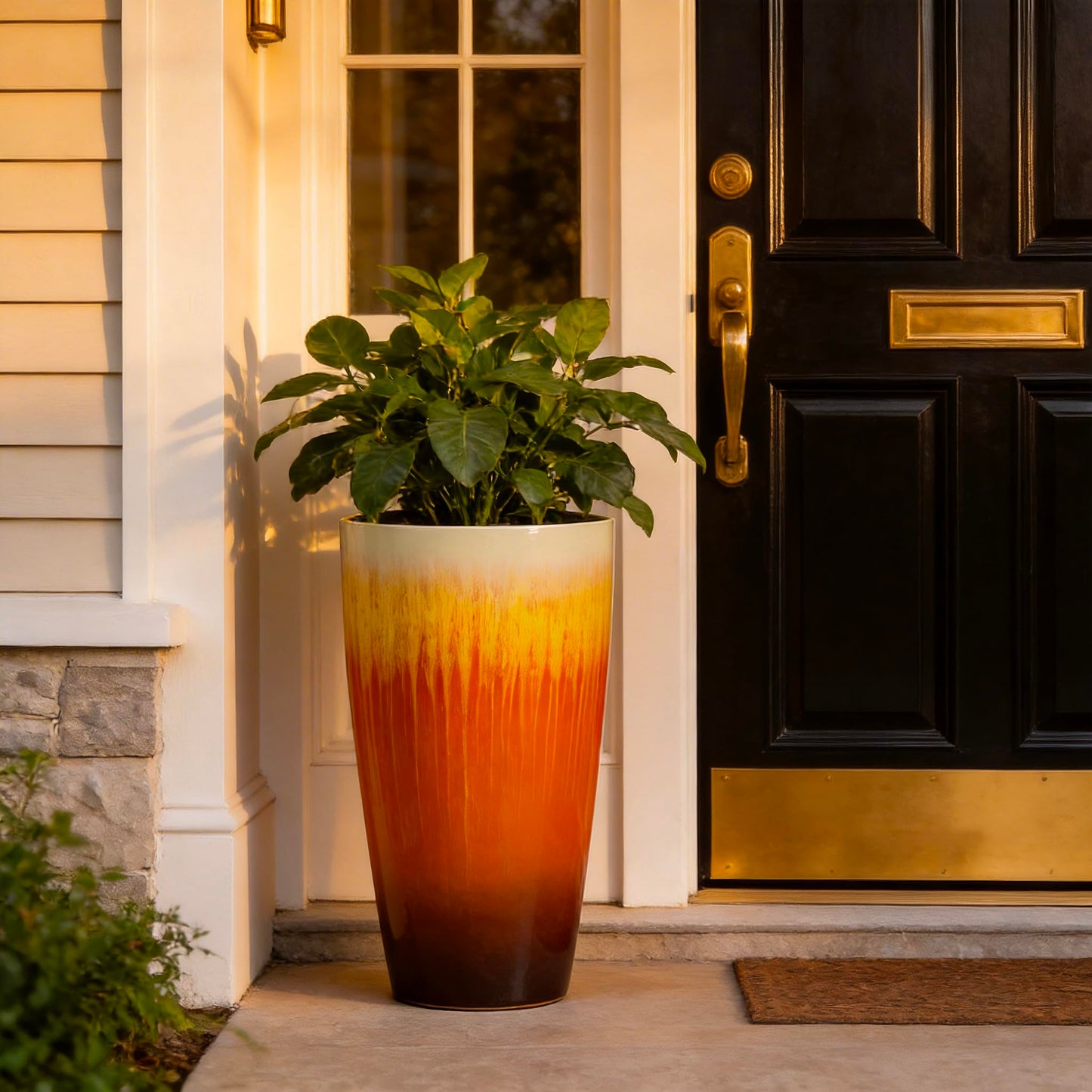 LESOASIS 21 inch Tall Planter, Set of 2 Tall Planters for Outdoor & Indoor Plants, Large Outdoor Planters for Front Porch, Patio, Garden (Orange Flowing Glaze)