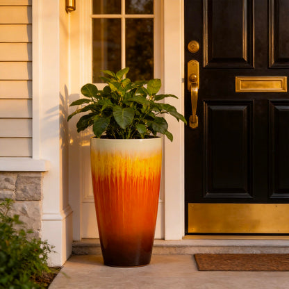 LESOASIS 21 inch Tall Planter, Set of 2 Tall Planters for Outdoor & Indoor Plants, Large Outdoor Planters for Front Porch, Patio, Garden (Orange Flowing Glaze)