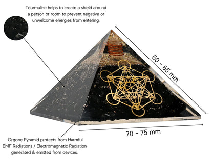 Large Orgone Pyramid of Shungite Stones | Shungite Pyramid Crystal | Metatron Cube Orgonite Pyramid | Organ Pyramids Positive Energy Healing
