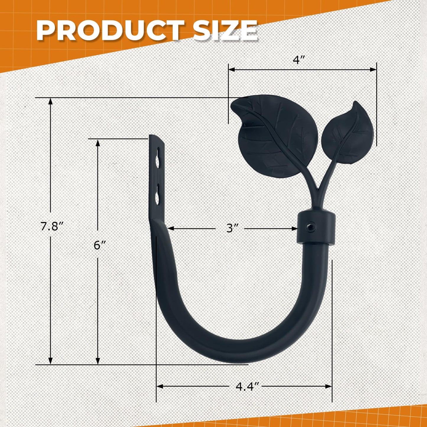 Black Leaf Curtain Holdbacks (2 Pack), Heavy Duty Metal Hooks for Curtains, Tie Backs for Drapes, Wall Mounted