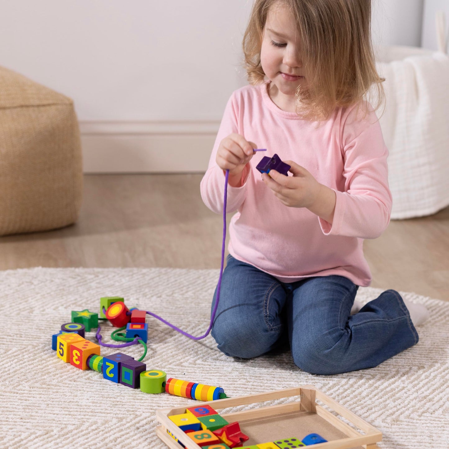 Melissa & Doug Deluxe Wooden Lacing Beads - Educational Activity with 27 Beads and 2 Laces
