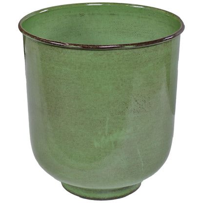 Sunnydaze Vivian 11" Metal Outdoor Plant Pot Set with Drainage Holes and Rubber Plugs - Jade Glaze - Set of 2