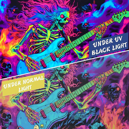BSFHH Black Light Tapestry – UV Reactive Glow in the Dark Wall Hanging, Spooky Night Scene with Ghosts & Pumpkins, Haunting Home Decor for Parties, Bedroom, or Dorm (Guitar, 79L x 59W, Unframed)