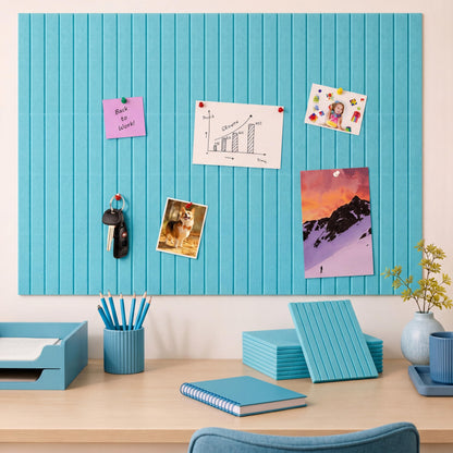 Honoson 12 Pack 48"x 36" Large Cork Board Alternative Felt Bulletin Board Wall Tiles with Safe Square Adhesive Roll Cork Tiles for Walls Home Office Classroom Back to School Pin Panels(Lake Blue)