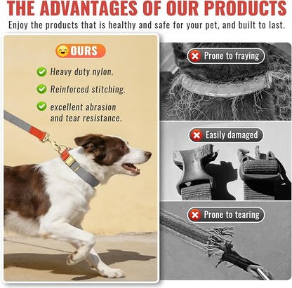 Dog Collar and Leash Set with Metal Quick Release Buckle, Adjustable, Breathable Nylon, Durable, Soft and Comfortable, No Pull for Walking and Training, Silver-Gray, L (14.9"-22.8")