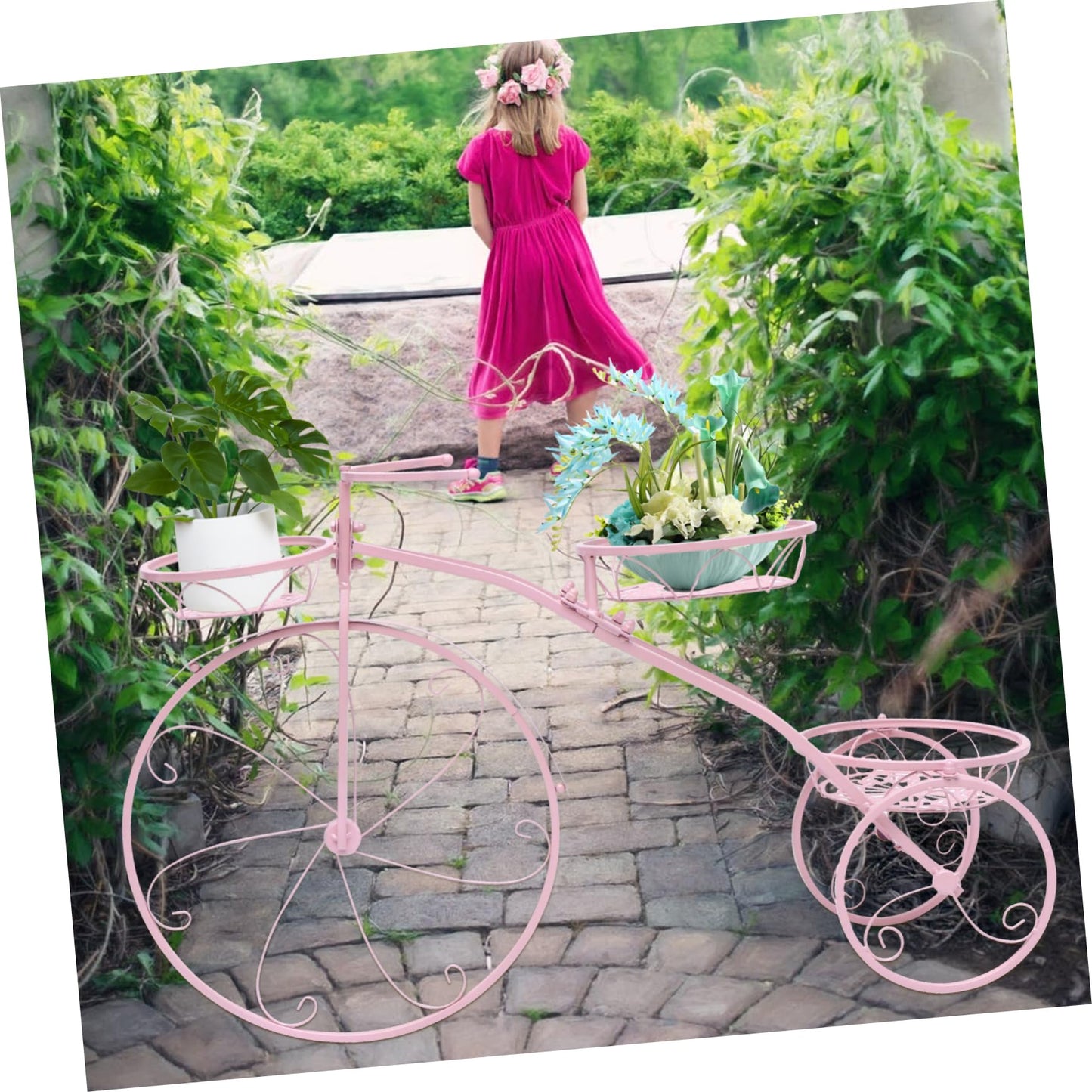 GANAZONO Creative Bicycle Plant Rack Multi-layer Flowerpot Stand for Home and Balcony Removable Iron Shelf Pink for Indoor and Outdoor Use