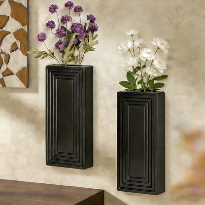 FancyPlus Wooden Wall Planter Vase,2 Pack Hanging Planter for Indoor Fake Plants Modern Boho Farmhouse Wall Art Decor for Home Indoor Kitchen Modern Farmhouse Bathroom Living Room Dining Room(Black)