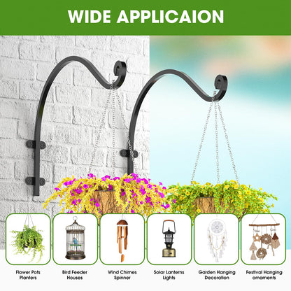 2Pack Heavy Duty Hanging Plant Brackets for Plants Basket Outdoor and Indoor, 16Inch Hanging Brackets Outdoor, 80lbs Holds Metal Plant Hanger Wall Hooks for Hanging Flower Pot Bird Feeder Lanterns