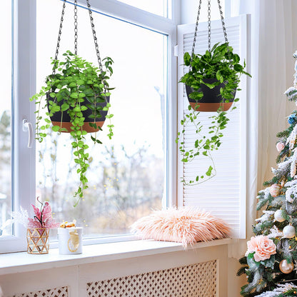 Kvetto Set of 2 Hanging Planters for Indoor Outdoor Plants, 8 Inch Self-Watering Hanging Flower Pots with Drainage Hole & Removable Water-Storage Tray (Hooks)