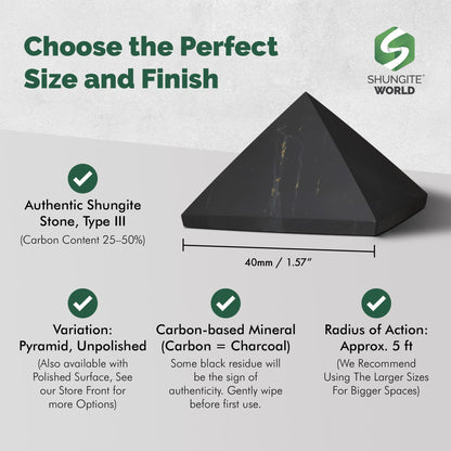 Shungite World Authentic Shungite Pyramid Unpolished 40 mm / 1.57" Chakra Energy Natural Healing Crystal Real Black Pyramid Home Office Protection Desk Decor Meditation Reiki Grounding Stone
