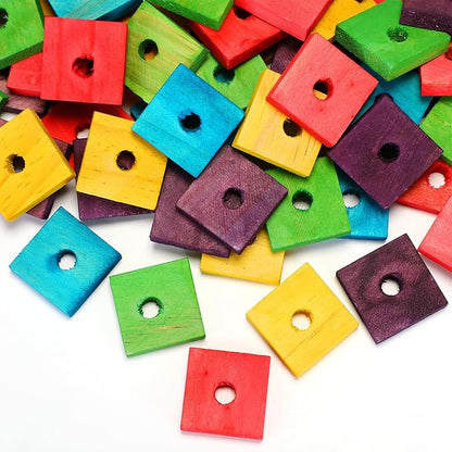 Sumind 80 Pieces Bird Toy Wooden Blocks Parrot Chewing Toys Mini Wood Chips Small Animals Cage Accessories for DIY Playing Chewing Shredding Mixed Large Bird Toys, Random Color