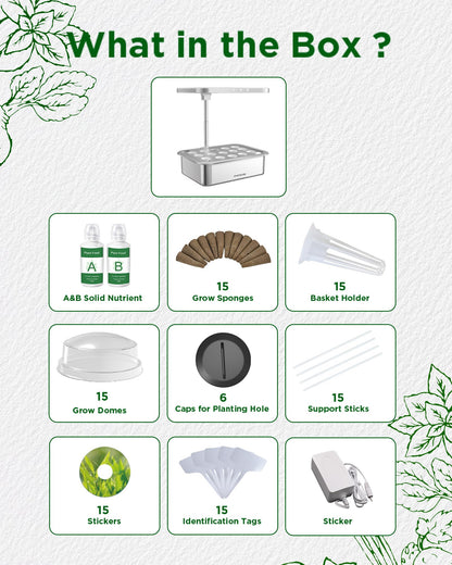 Stainless Steel Hydroponics Growing System Kits, Controlled Smart Indoor Garden with LED Grow Light Full Spectrum, 15 Pods Plant Germination Kit, with Quiet Pump,for Vegetables Herbs,Gardening Gifts