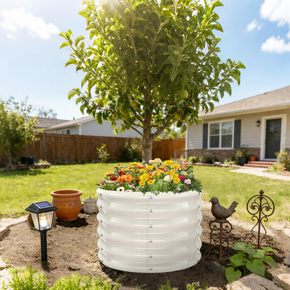 YSEJOMP 17" Tall Round Outdoor Garden Raised Garden Bed Kits-0.8MM Thick Metal Raised Planter Bed/Ground Planter Box for Variety of Flowers,Herbs,Vegetables,Trees (Cream White, 24 Dia X 16.5 inches)